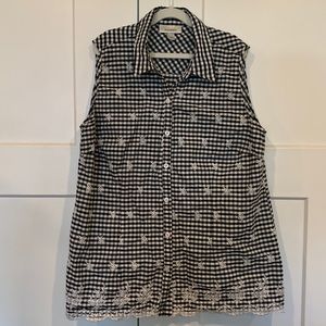 Sleeveless Gingham Button-up Top with Embroidered Eyelet Flowers from Dressbarn